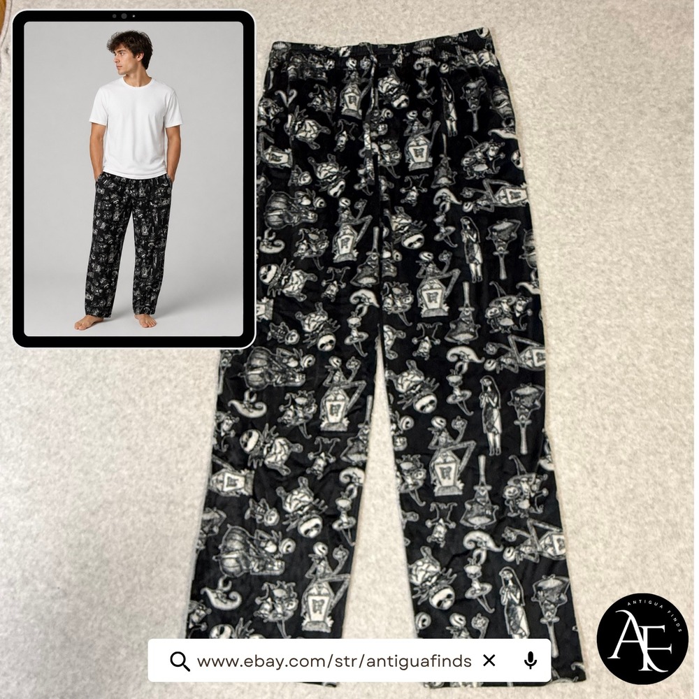 Disney Nightmare Before Christmas Jack Skellington Plush Pajama Pants Black LG